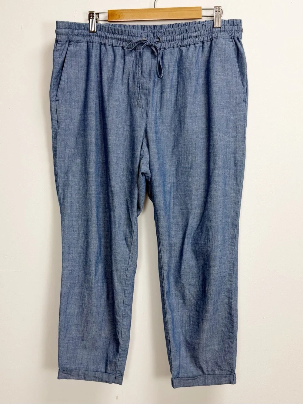 J Crew Pants Womens 14 Blue Chambray Drawstring Cotton L0873